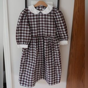 Eileen West Vintage Plaid Dress Girls Size 10 Lace Collar Puff Sleeve